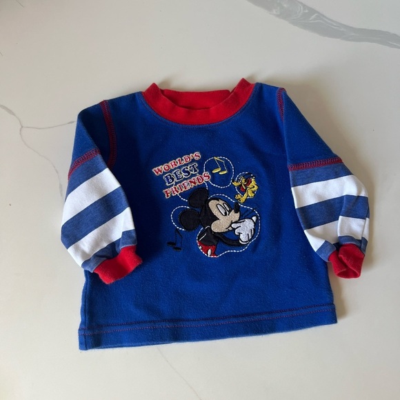 Disney Baby Y2K Mickey & Pluto Long Sleeve Varsity Style Shirt 3-6M Baby - Picture 1 of 6